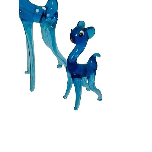 Vintage Murano Hand Blown Art Glass Miniature Light Blue Deer Figures Family Set - Picture 4 of 7
